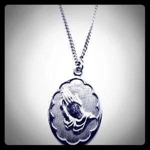 Unisex Silver Serenity Prayer Praying Hands Neckla